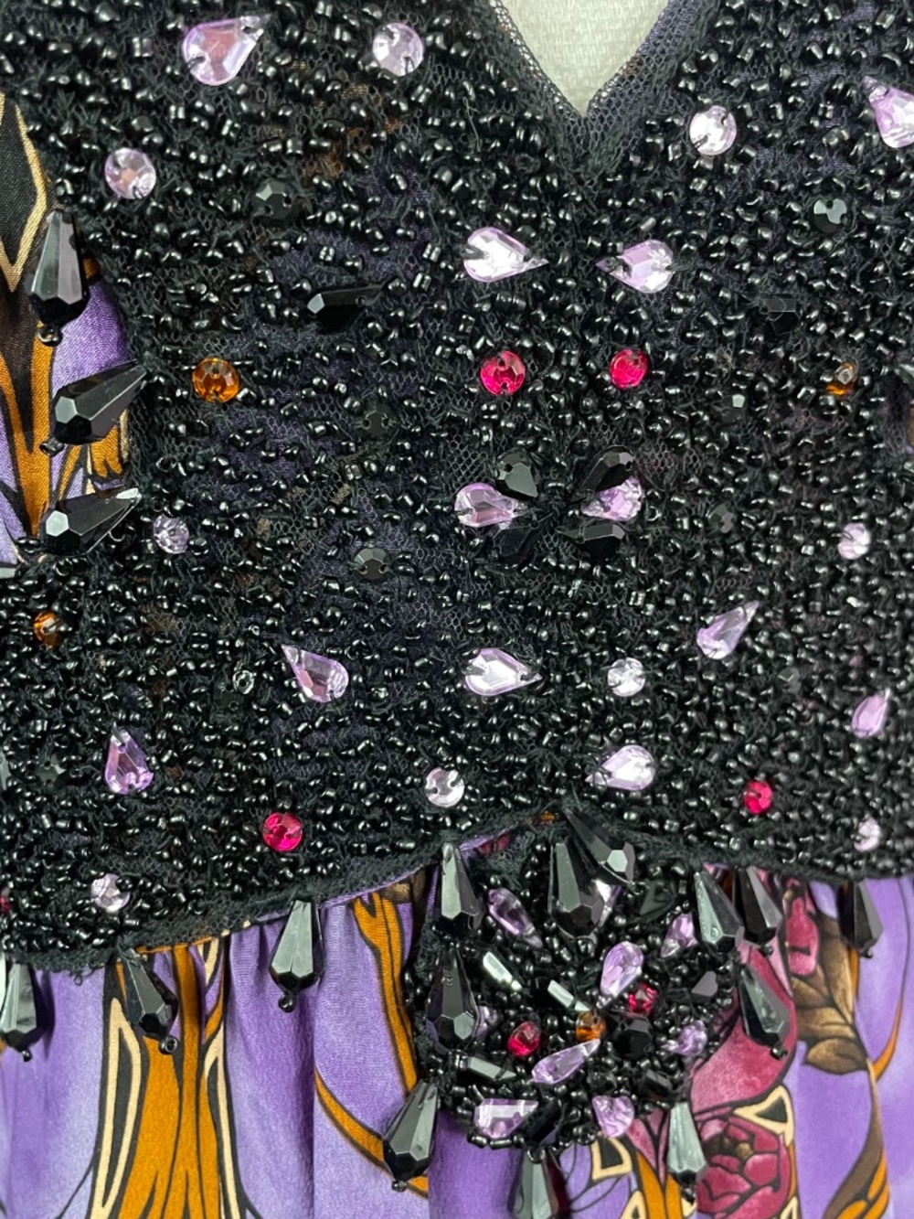 Tracy Reese 100% Silk Dress 6 Y2K Rhinestone Jeweled Floral Empire Waist Purple - Picture 6 of 14